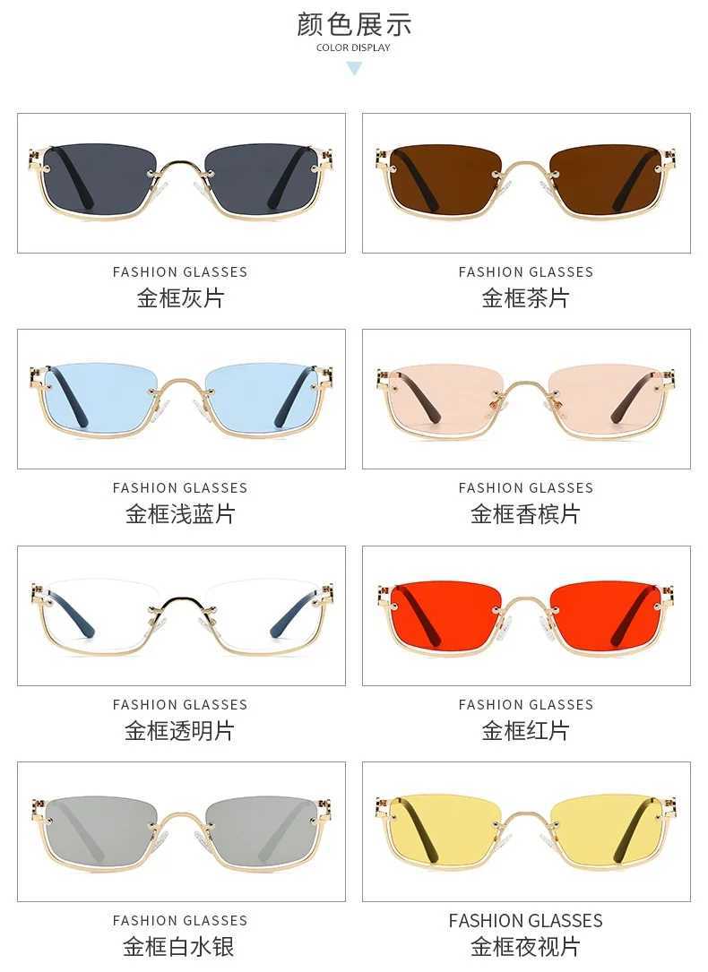 Fashion Small Square Womens Sunglasses Luxury Brand Metal Half Frame Sunglasses Woman Trend 2024 Vintage Black Pink ShadesX240920