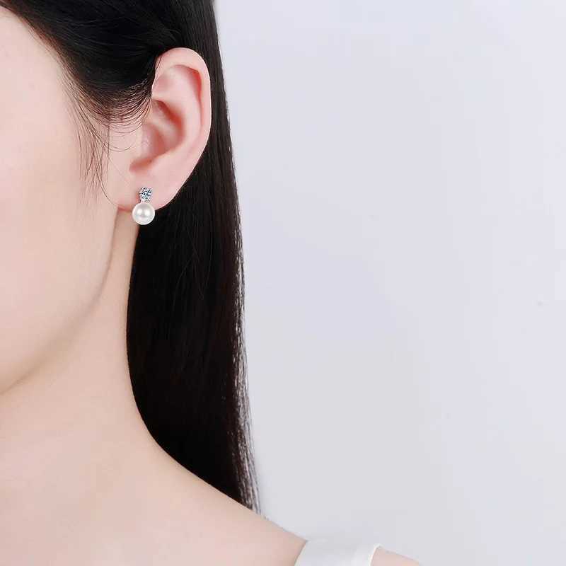 9mm Freshwater Culture Pearl Bridal Earrings Made of Pure Silver Earrings with Moissanite Top Bridal Wedding Jewelry W240919