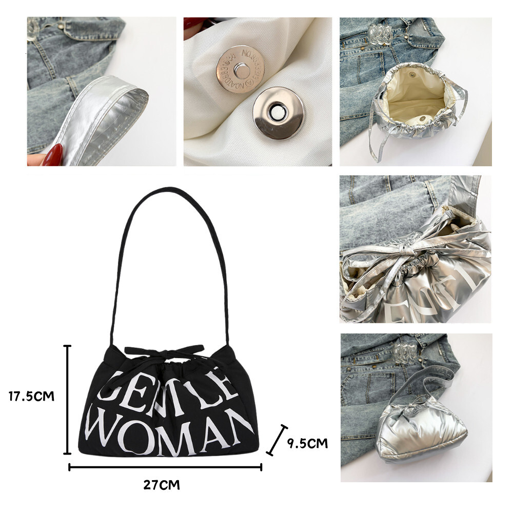Women Dumpg Casual Shoulder Puffy Sg Drawstring Crossbody Hobo Puffer Handle Bag Beg Wanita L38