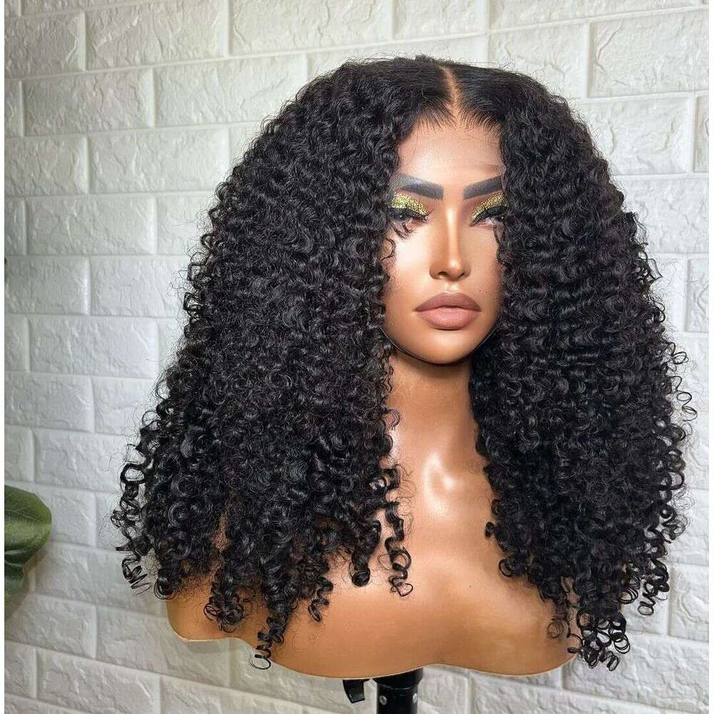4B 4C Afo Kinky Synthetic Hair For Women Natural Black Glueless Jerry Curly Long 13X4 Transparent Lace Front Wigs
