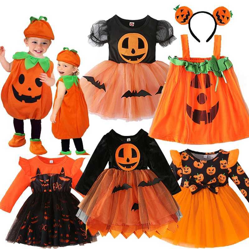 1-7Y Halloween Baby Pumpkin Costumes Girls Princess Pageant Dress Children Vampire Performance Elegant Clothes Witch Romper Y240919