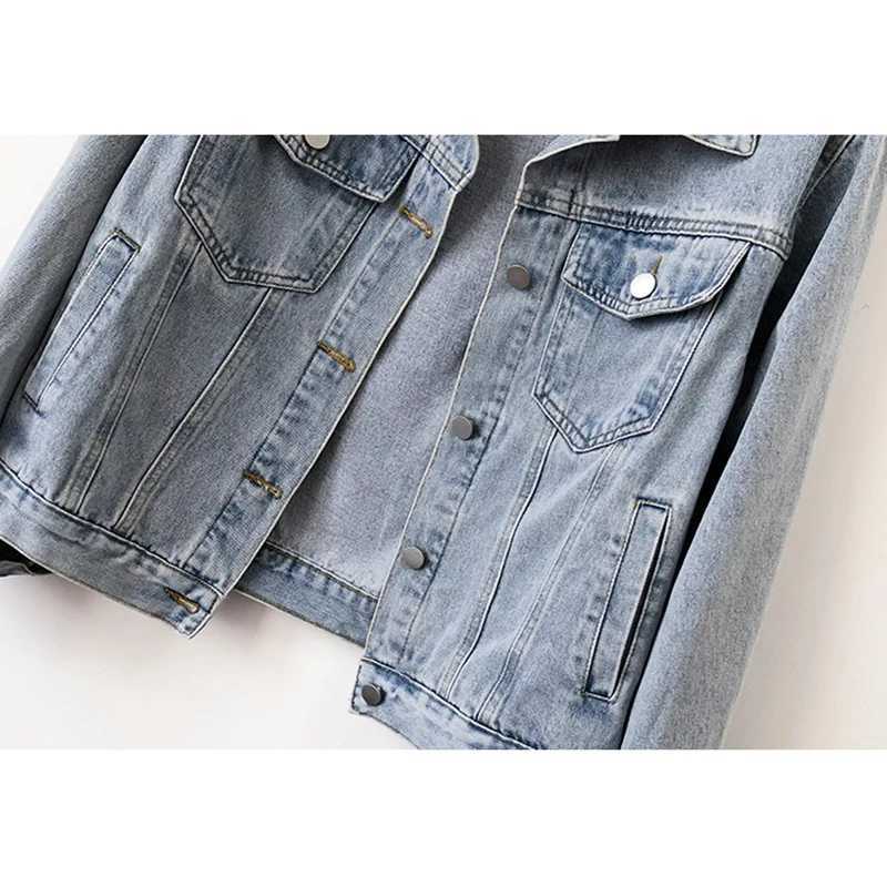 Spring Autumn New Vintage Light Blue Denim Jacket Women Loose Short Cowboy Outerwear Big Pocket Long Sleeve Jeans Jacket FemaleX240920