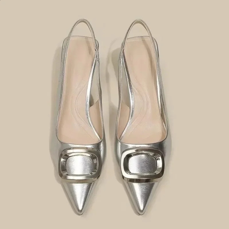 2024 Slingbacks Womens High Heels Fashion Dress Pump Womens Metal Decorative Dots Thin Heels Womens Shoes 240919