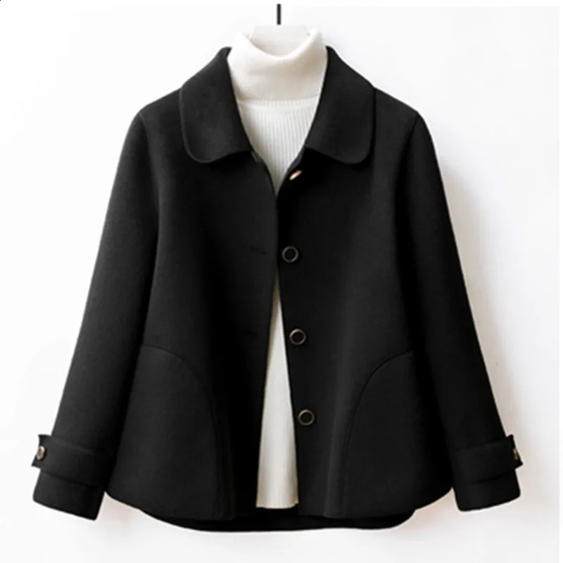 Autumn and winter doublesided wool coat womens segmented doll collar short black open 240918 - view 3
