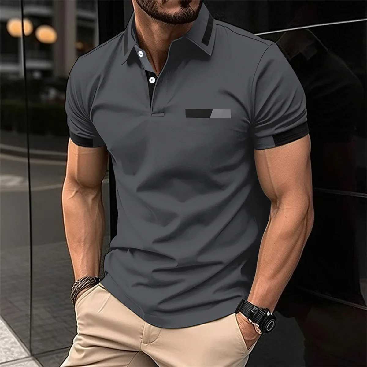 Summer Best-Selling Mens Summer Polo Shirt Solid Color Lapel Button Mens Short-Sleeved Recreational Sports Outdoor Golf ShirtX240920
