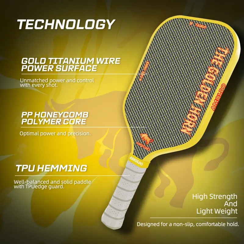 AMOLDO Thermoformed Titanium Pickleball Paddle T800 Carbon Fiber Pickleball Paddle Power and Control 16mm Core Professional racket