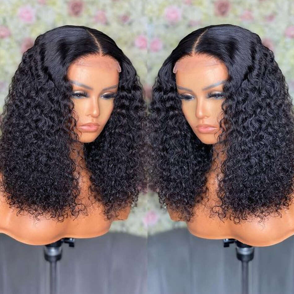 Glueless 8 16 Inch Kinky Human Hair Wig Wear To Go Pre Plucked Lace Peruvian Curly Bob Wigs For Women And Girls