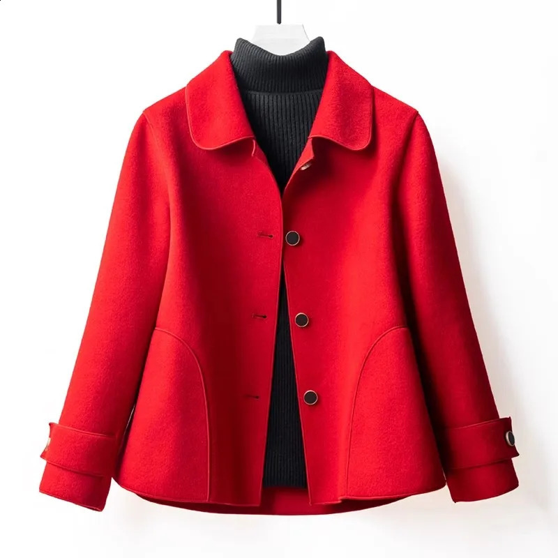 Autumn and winter doublesided wool coat womens segmented doll collar short black open 240918 - view 4