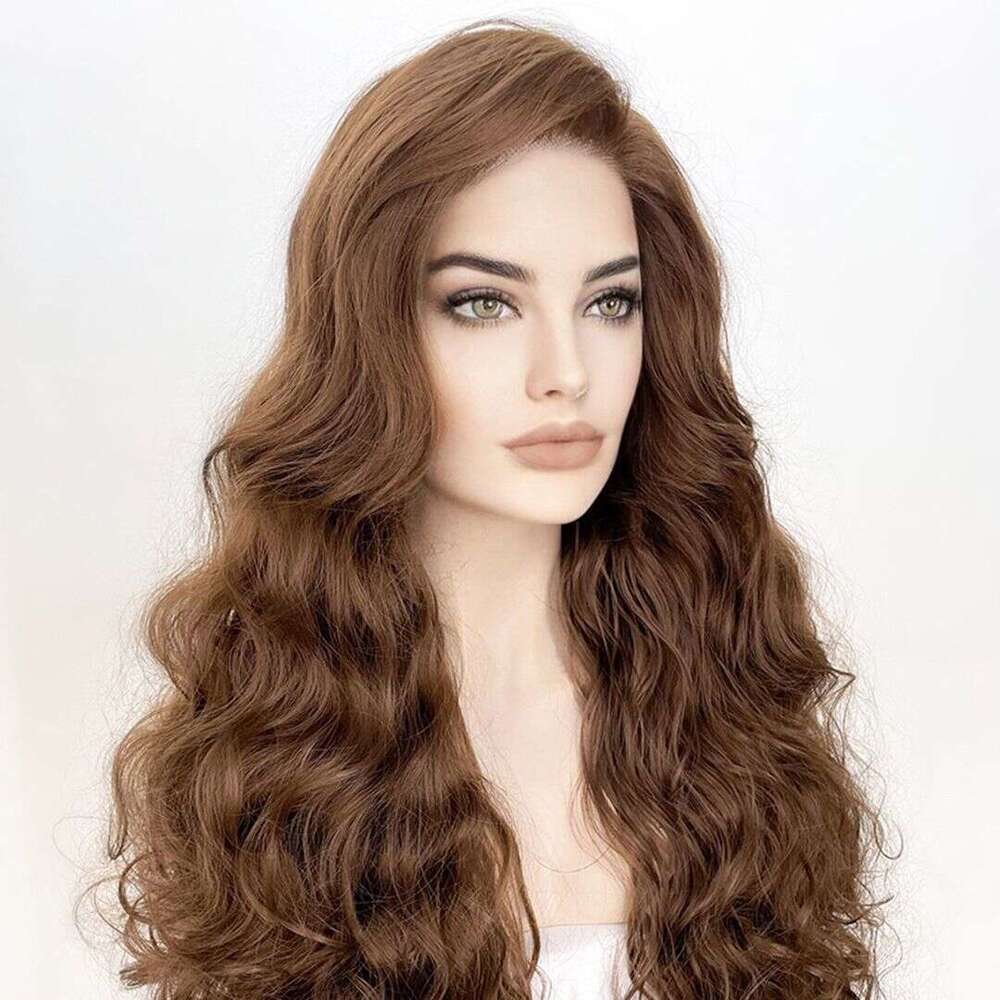 Caramel Brown Loose Wave Synthetic Long Glueless Hair For Black Women Transparent Lace Front Wigs Natural Look Easy Wear