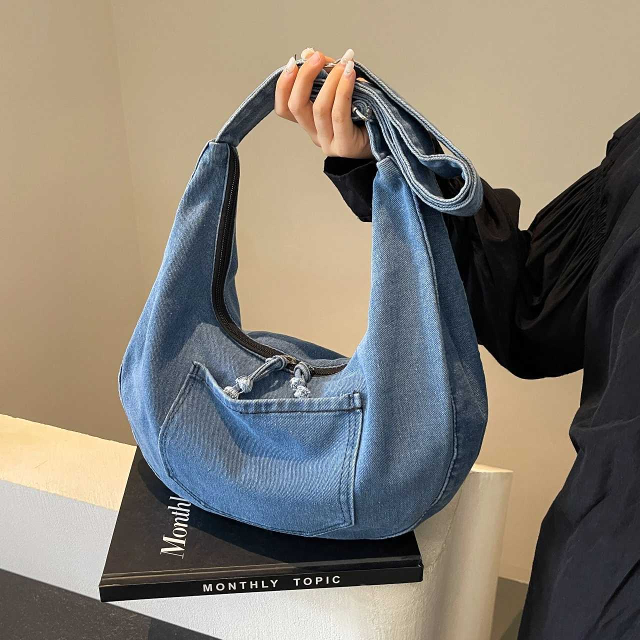 2024 New Fashion Summer Large Capacity Casual Denim Women Shoulder Bag Korean Style Hobos Canvas Crossbody 240920
