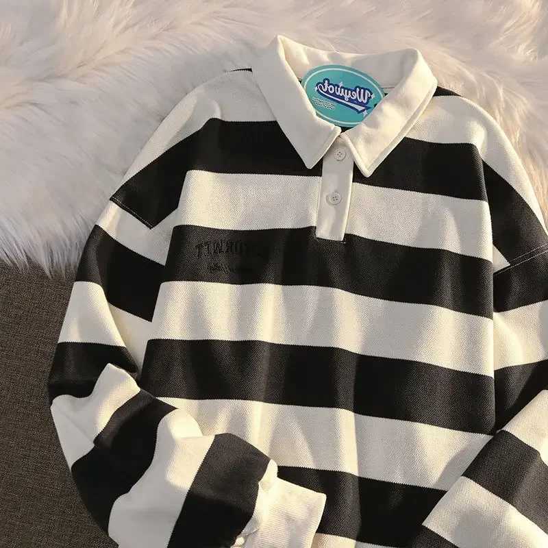 Oversize Pullover Big Size T Shirt for Man Baggy Stripe Polo Fashion Trends 2024 It A New Korean Top Luxury Japan Mens ClothingX240920