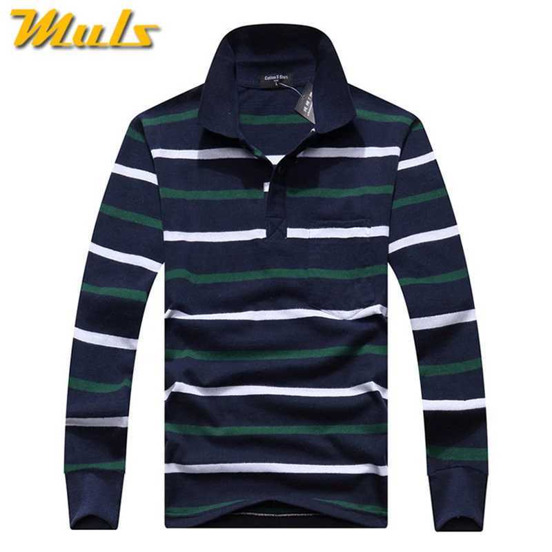 Cotton Polos Men Long Sleeve Mens Polo Shirt Spring Autumn Striped Male Polo Dress Classic Business 2018 Father Gift Drop ShipX240920