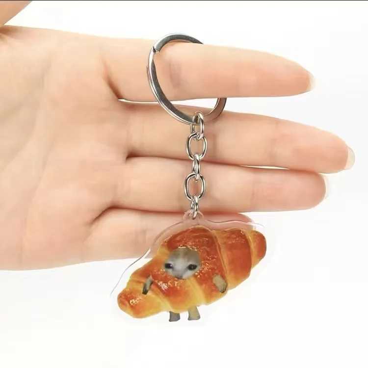Happy Banana Cat Pendant Keychain Funny Resin Lanyard Small Link Chain Maxwell Cat Keychain Student Gift Bag Accessories LanyardX240919