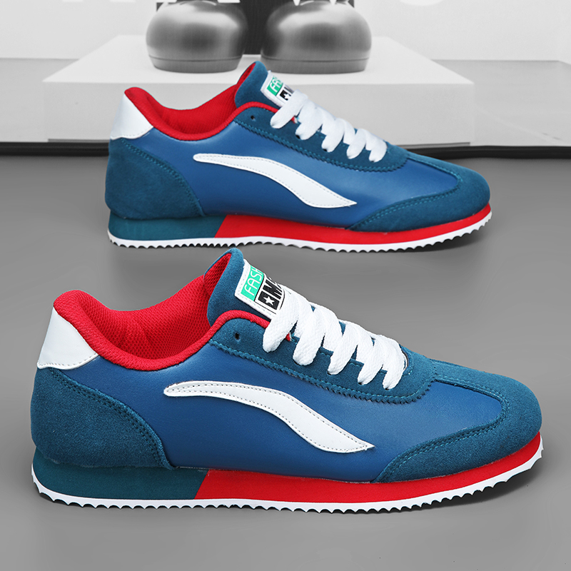 Hot Sale Men's Fashion Running Blue Suede Leather Casual Sneakers Men Flat Sport Comfortable Jogging Shoes Man