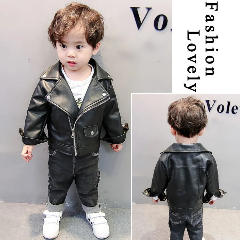 Boys leather jacket solid color boys jacket childrens casual style childrens jacket spring and autumn boys clothing 240918
