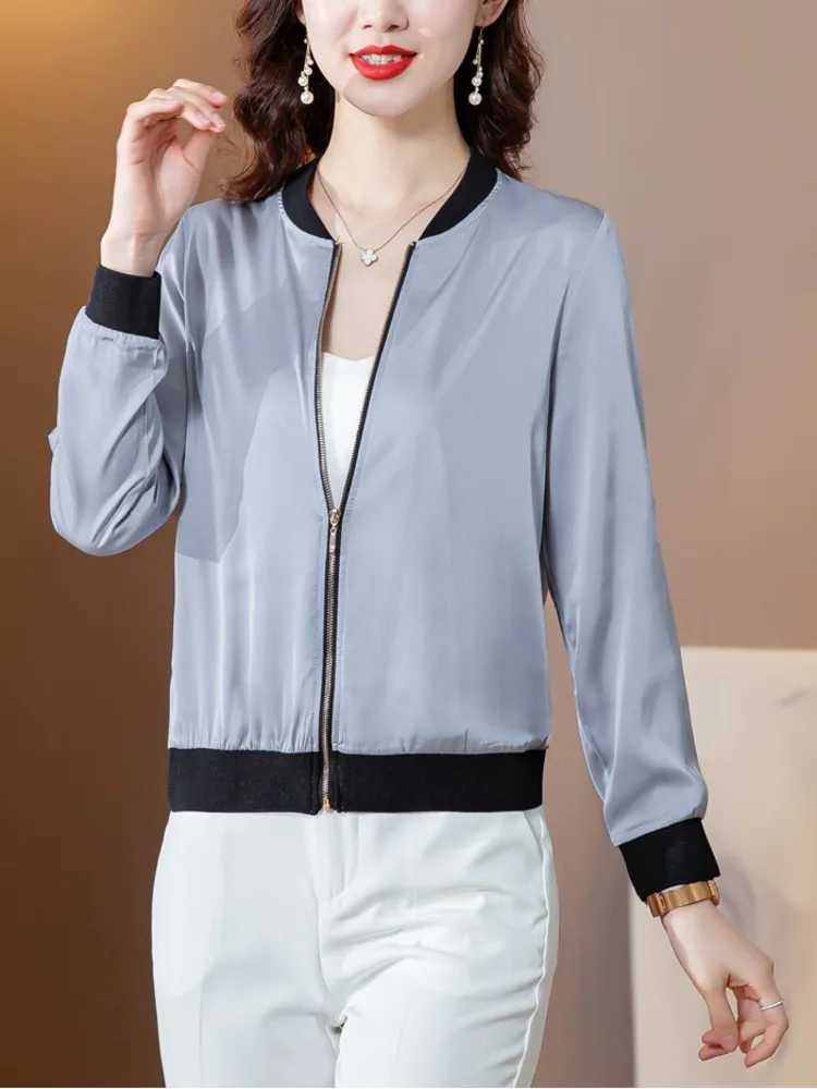 #5357 Black Gray Red Short Baseball Jacket Women Zipper Slim Thin Outerwear Sunscreen Womens Jackets And Coats Stand CollarX240920
