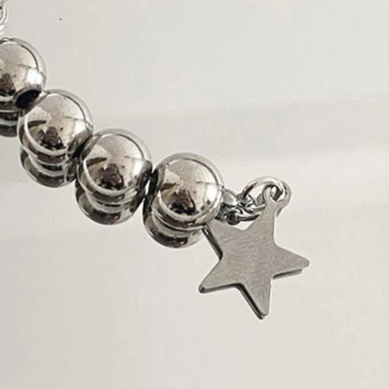 Y2K Round Beads Keychains Star Metal Key Rings For Women Men Friendship Gift Handbag Decoration Handmade JewelryX240919