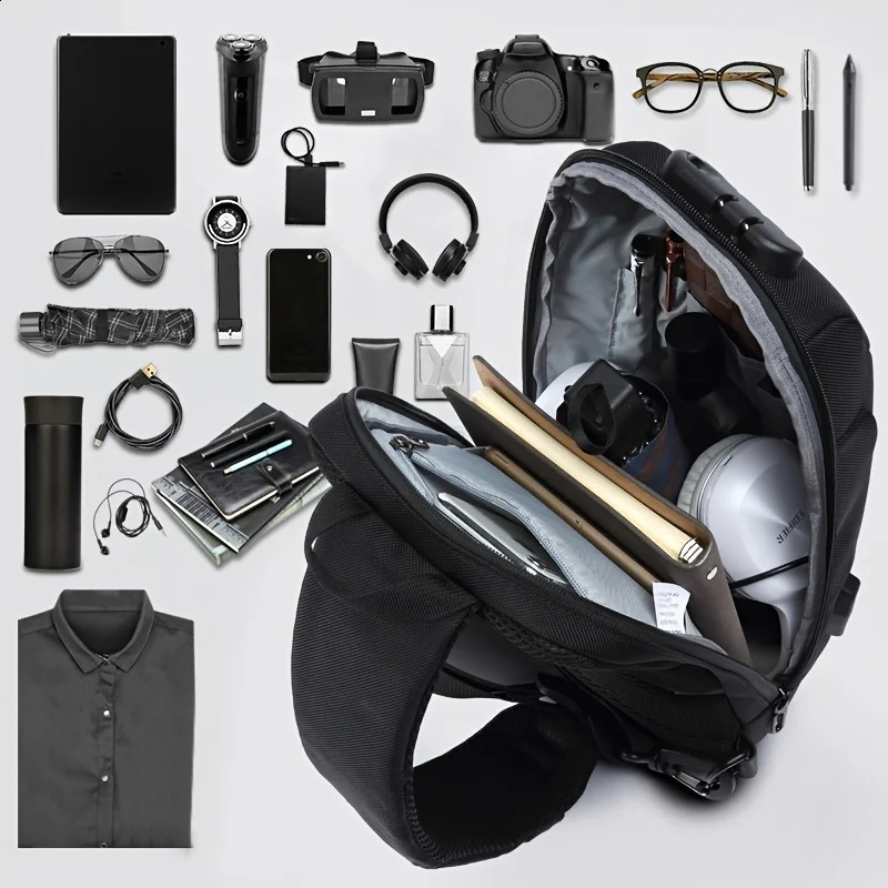 OZUKO Mens Anti theft Cross body Sling Bag with USB Charging Port Waterproof Scratch resistant Shoulder Large Capacity Chest 240919