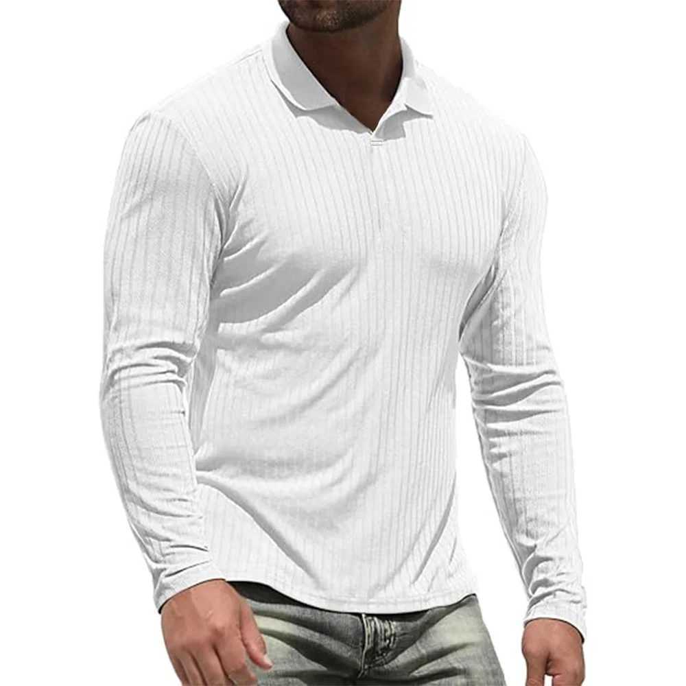 Cotton Mens Long Sleeve T-Shirts Men Polo Shirts High Quality Slim V-neck Striped Shirt Male Top Tees MaleX240920