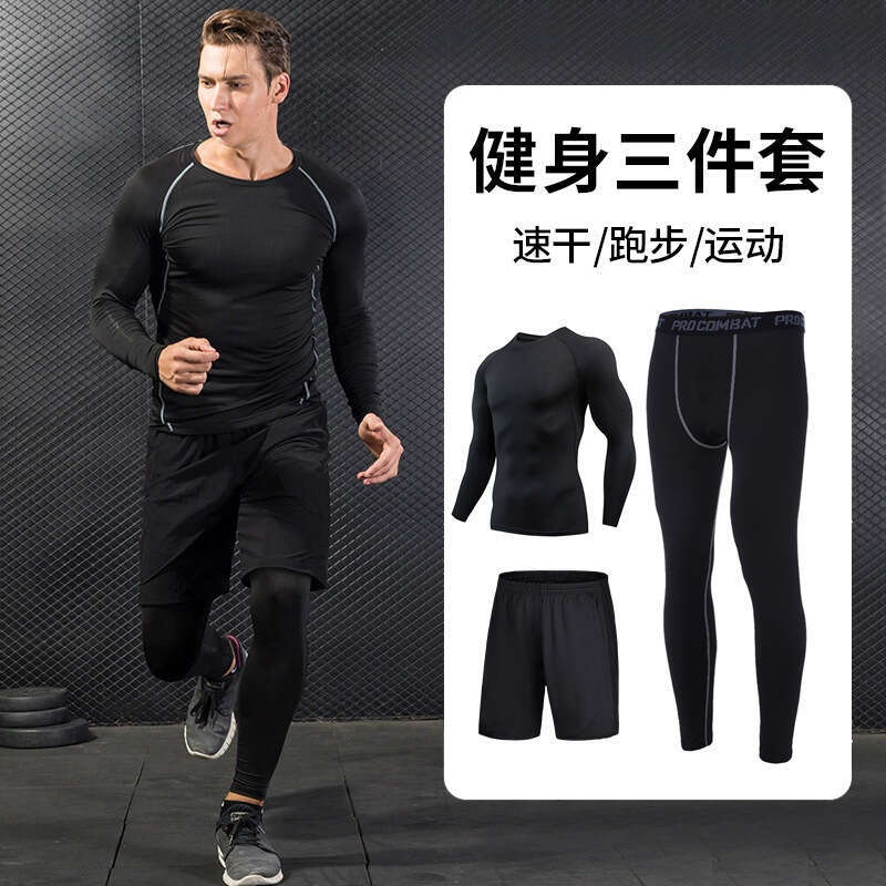 Quick Drying Sports Suit Men's Summer Short Sleeved T-Shirt Fitness Suit Running Equipment Tight Fitting Suit Training Three Piece Set Basketball