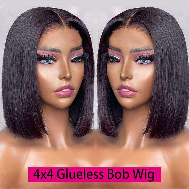 Straight Glueless Human Hair Wigs Brazilian Short Bob 13*4 Lace Closure Wig Pre Plucked Ready To Go