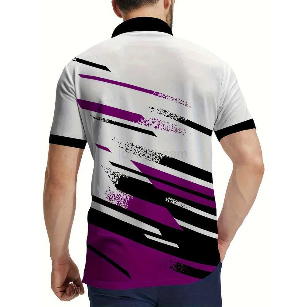 Fashion Mens Polo Shirts Gradient Line Summer Simple Pattern Print Short Sleeve Tee Casual Tops Striped T Shirt for Man ClothingXJ240920