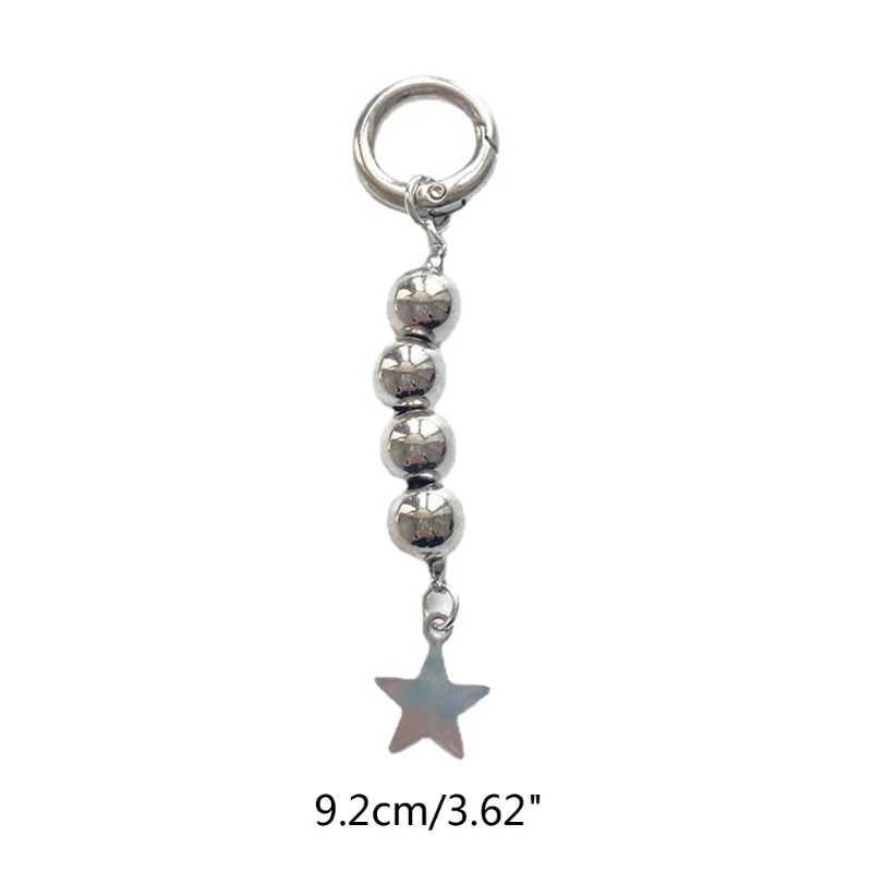 Y2K Round Beads Keychains Star Metal Key Rings For Women Men Friendship Gift Handbag Decoration Handmade JewelryX240919
