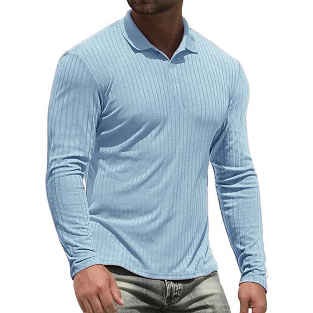 Cotton Mens Long Sleeve T-Shirts Men Polo Shirts High Quality Slim V-neck Striped Shirt Male Top Tees MaleX240920