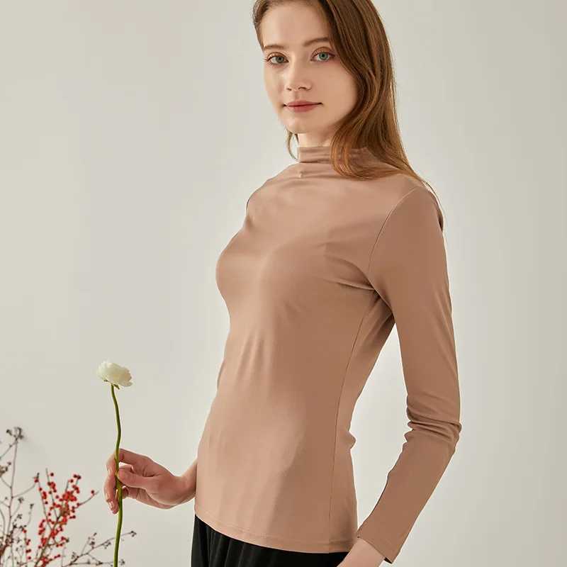 Autumn Winter Pure Silk High Collar T-shirt Women Mulberry Silk Double-sided Knitting Long Sleeve Bottoming Shirt Tops M240920