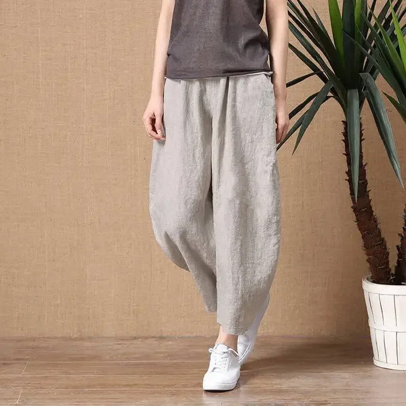 2026 Summer Women s Thin Cotton en Loose Casual Harem Korean Fashion Elastic Waist Solid Ankle Length Pants for Women