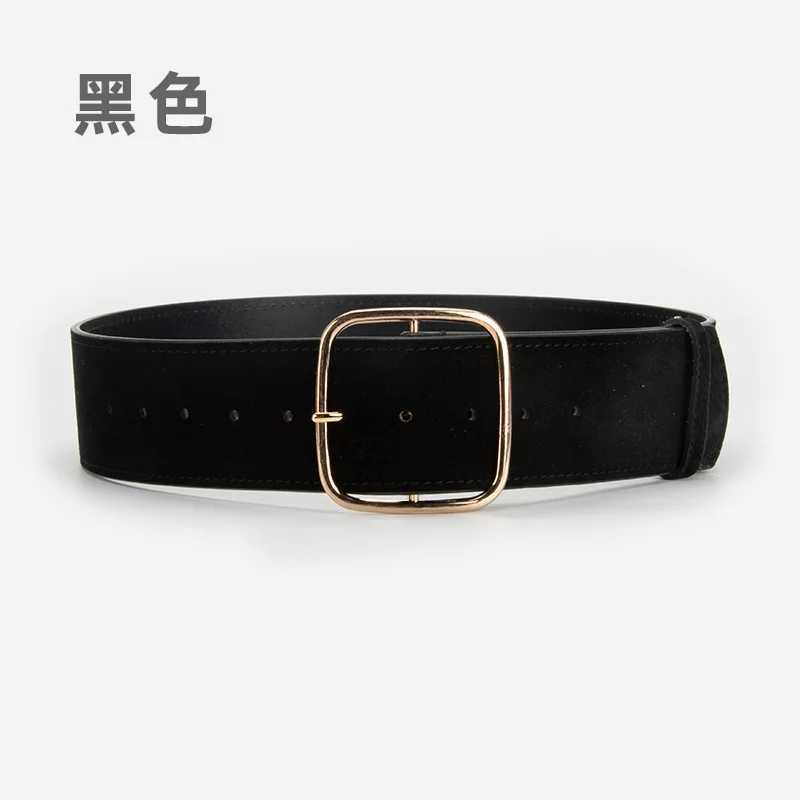 Retro wide waistband for women with simple and versatile buttons paired with jeans tight straps and high-quality pin buckle leather straps W240920