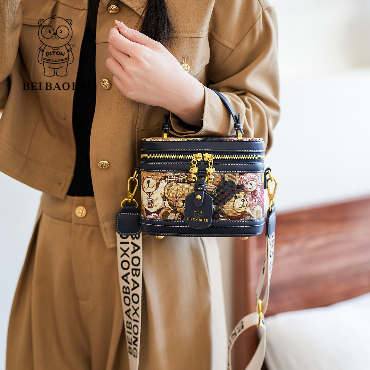 beibaobao 2024 New Single Shoulder Crossbody Versatile Handbag Cartoon Little Bear Trendy Women's Bag