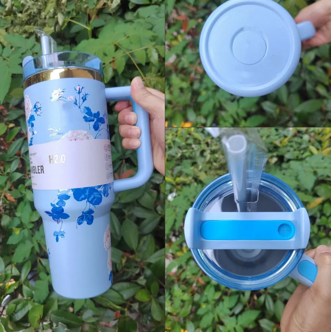 USA Stock 40Oz Blueberry Milk Pink Rose Blue Magnolia Tumblers Clean Slate Warm Cool Serene Stainless Steel Cups 40 OZ Purple Stars Car Mug With Straw