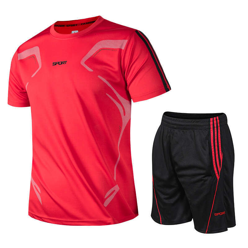 Sports Suit Men's Summer Fitness Short Sleeved Two-Piece T-Shirt Quick Drying Clothes Running Loose Casual Sports Round Neck