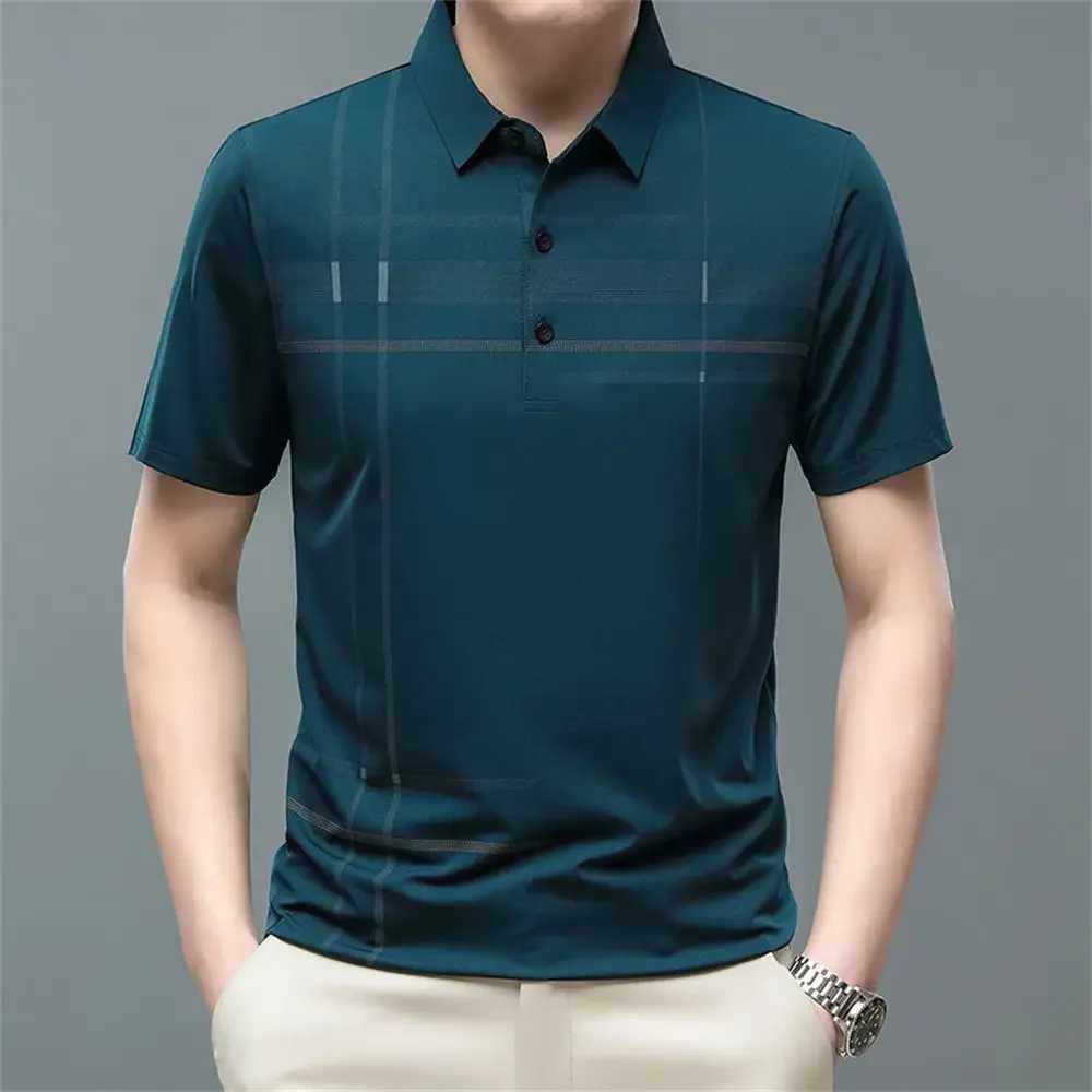 New Summer Mens Fashion Polo Shirt High Quality Striped Shirt Polo Short Sleeved Casual Button Shirt Men Clothing Senior TopsX240920