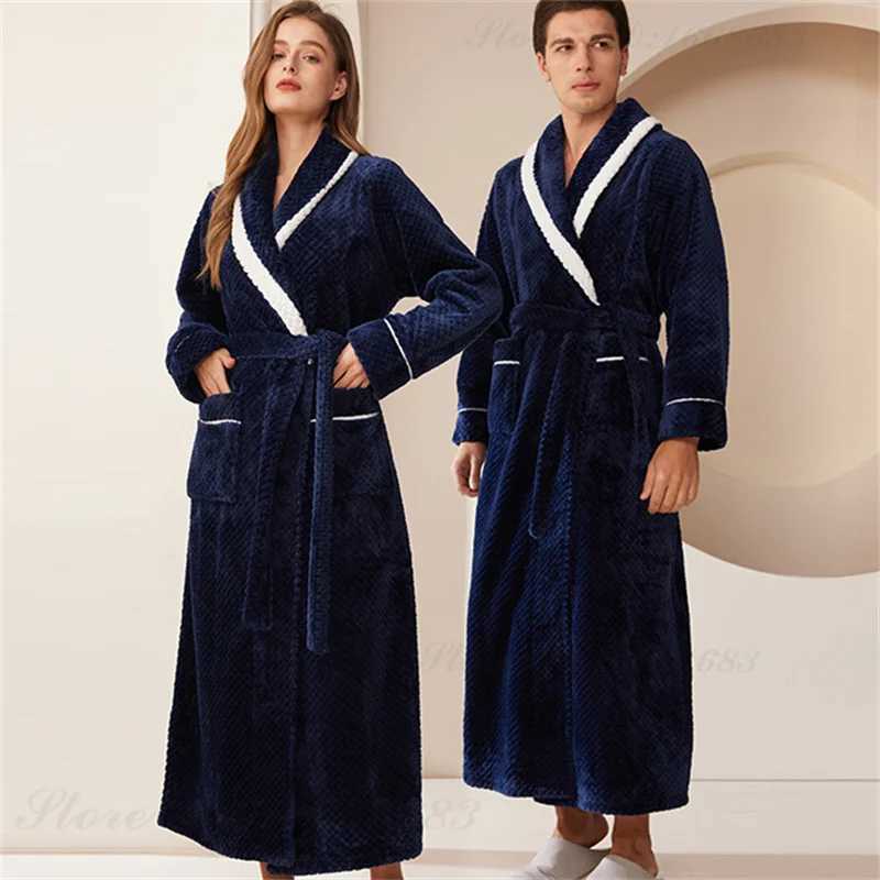 Thicken Flannel Mens Long Robe Home Clothing Autumn Winter Warm Coral Fleece Kimono Bathrobe Gown Sleepwear Loose Nightwear Y240919