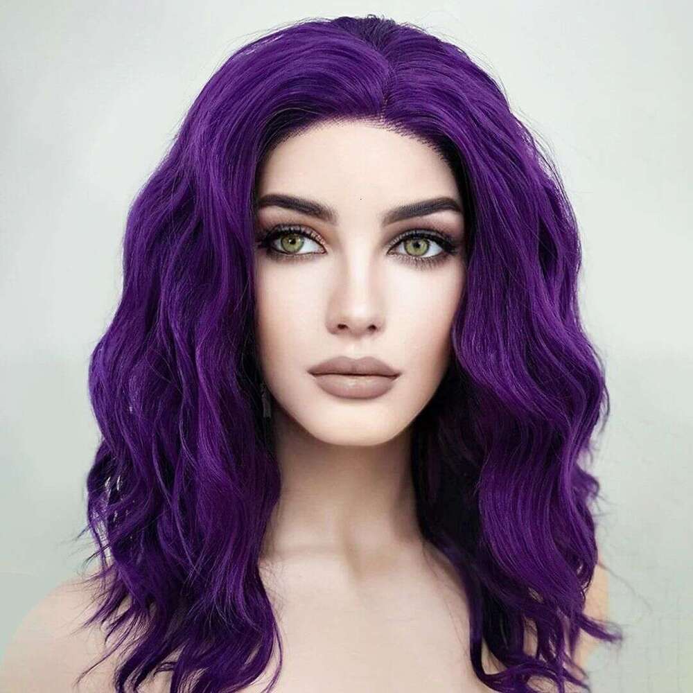 Dark Purple Blonde Water Wave Synthetic 13X4 Transparent Lace Front For Black Women Hot Cosplay Lolita Glueless Soft Wigs