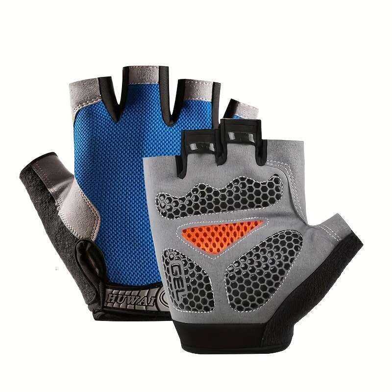 Black (1 pair) half finger silicone filled fitness gloves with hook loop closure breathable polyester fabric hand washable non slip durable palm