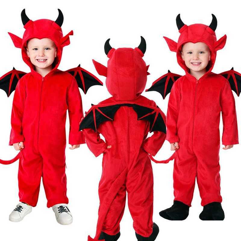 Kids Red Demon Devil Evil Bat Vampire Dress Halloween Cosplay Costumes Boys Girls Bull Ghost Party Role Playing Up jumpsuit Y240919