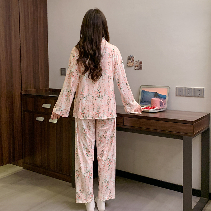 New sleepwear for women in autumn winter, long sleeved pants, comfortable and loose oversized cardigan, cotton home clothes that can be worn outside