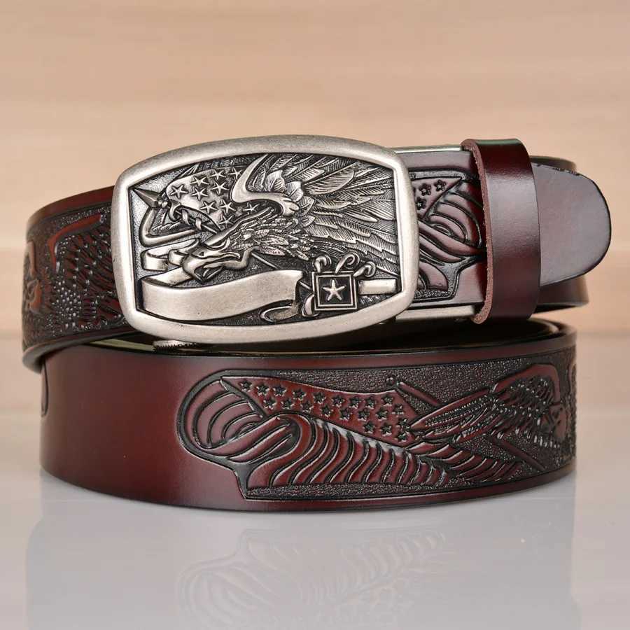 High quality mens eagle design alloy deduction style belt embossed cow belt essential accessories for jeans and casual pants; W240920
