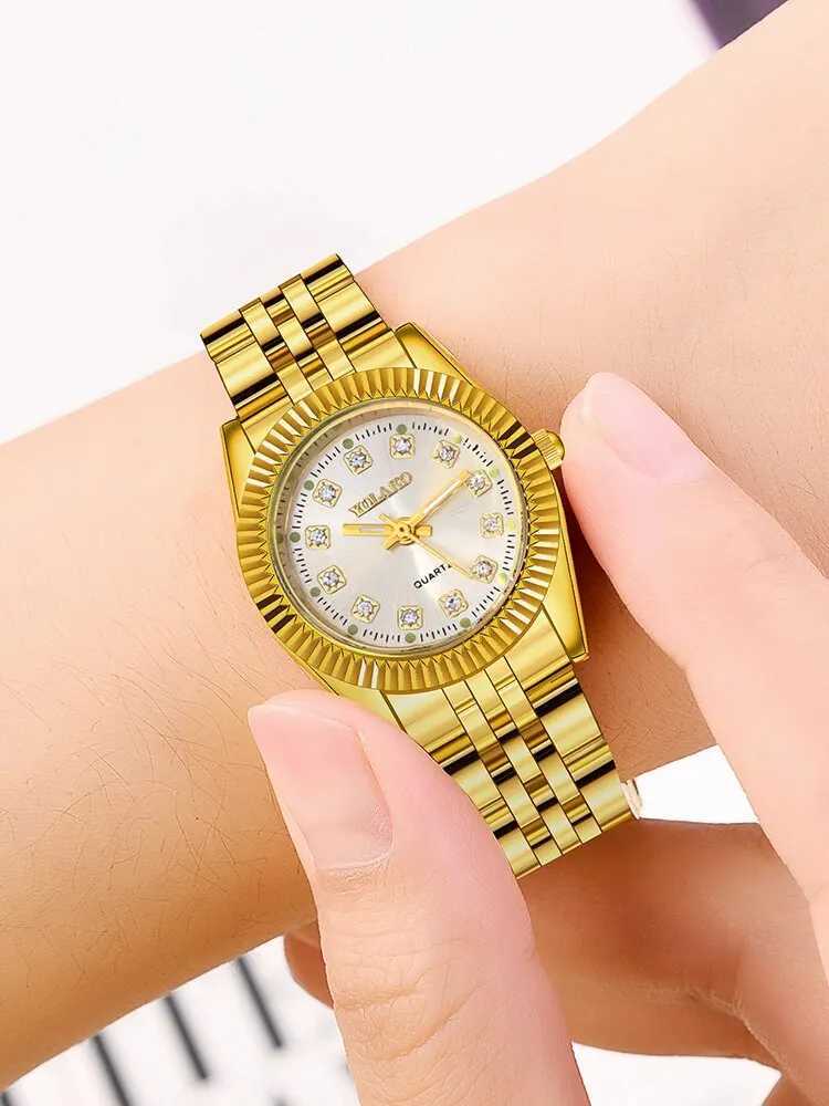 1 PCs Fashion Gold Steel Band Womens Quartz WatchX240920