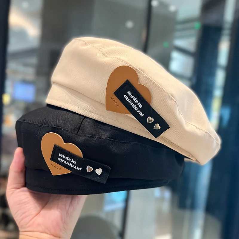 Korean Sweet Cool Heart Beret Hats for Women Autumn Winter Vintage Warm Beret Fashion Artist Painter CapsX240919
