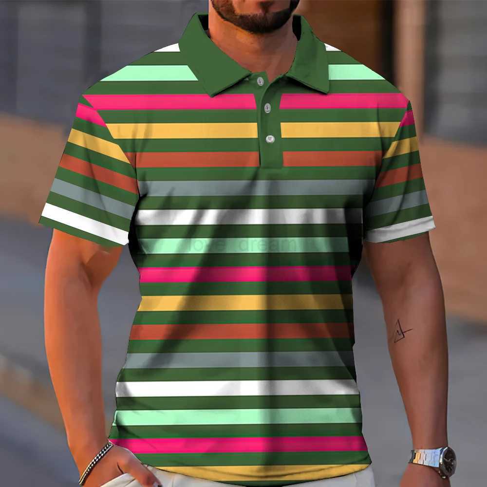 New Striped Mens Polo Shirt Summer Casual Short Sleeve T-Shirt For Men Golf Sport Shirts Loose Oversized Polo T-Shirt Top 2024XJ240920