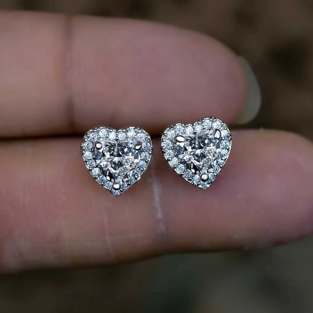Dainty Female Rainbow Crystal Jewelry Charm Silver Small Stud Earrings Cute Heart Zircon Wedding Earrings W240919