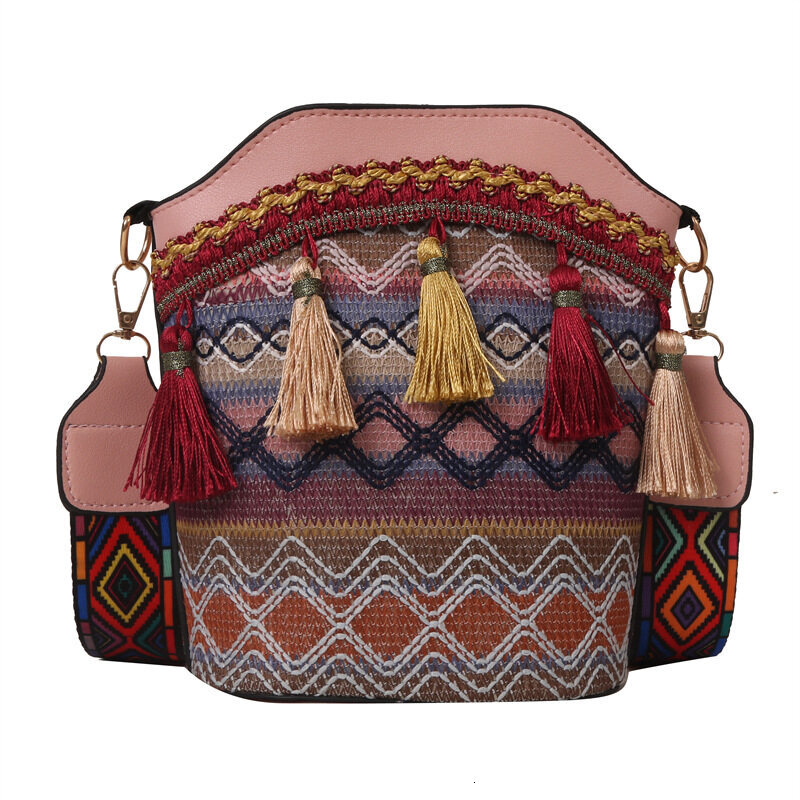 Vintage National Women's Tassel Ethnic Handwoven Crossbody Bag Hippie Sg Shoulder Bags For Ladies Small Handbag 4 Colors
