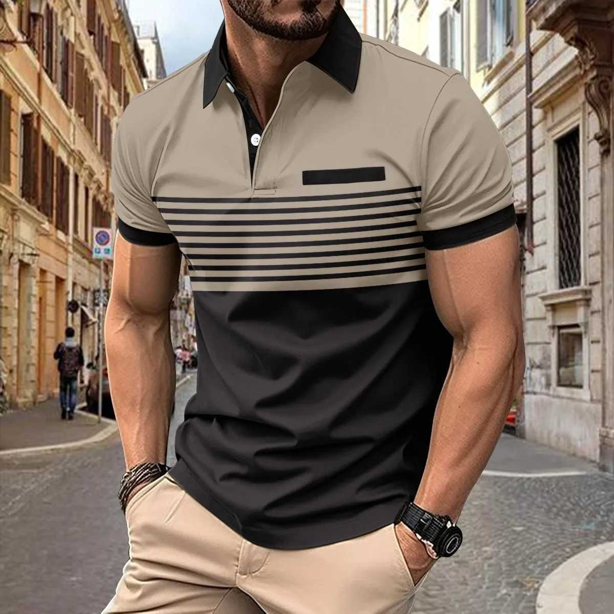 New summer striped horse jersey Mens Polo shirt Luxury top casual lapel short-sleeved T-shirt Fashion anti-wrinkle mens T-shirX240920