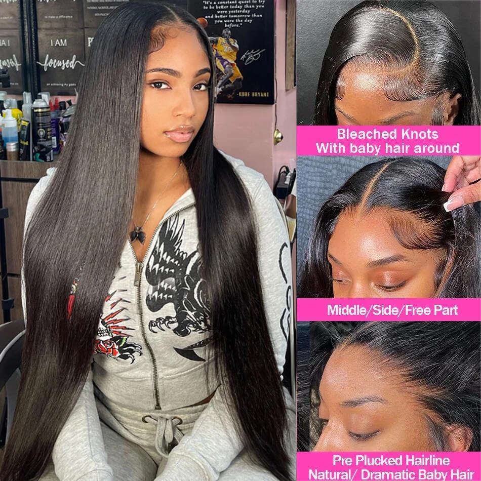 40 42 Inch Bone Straight 13x4 Front Human Hair Wigs 250 Density Brazilian HD Transparent Lace Frontal Wig