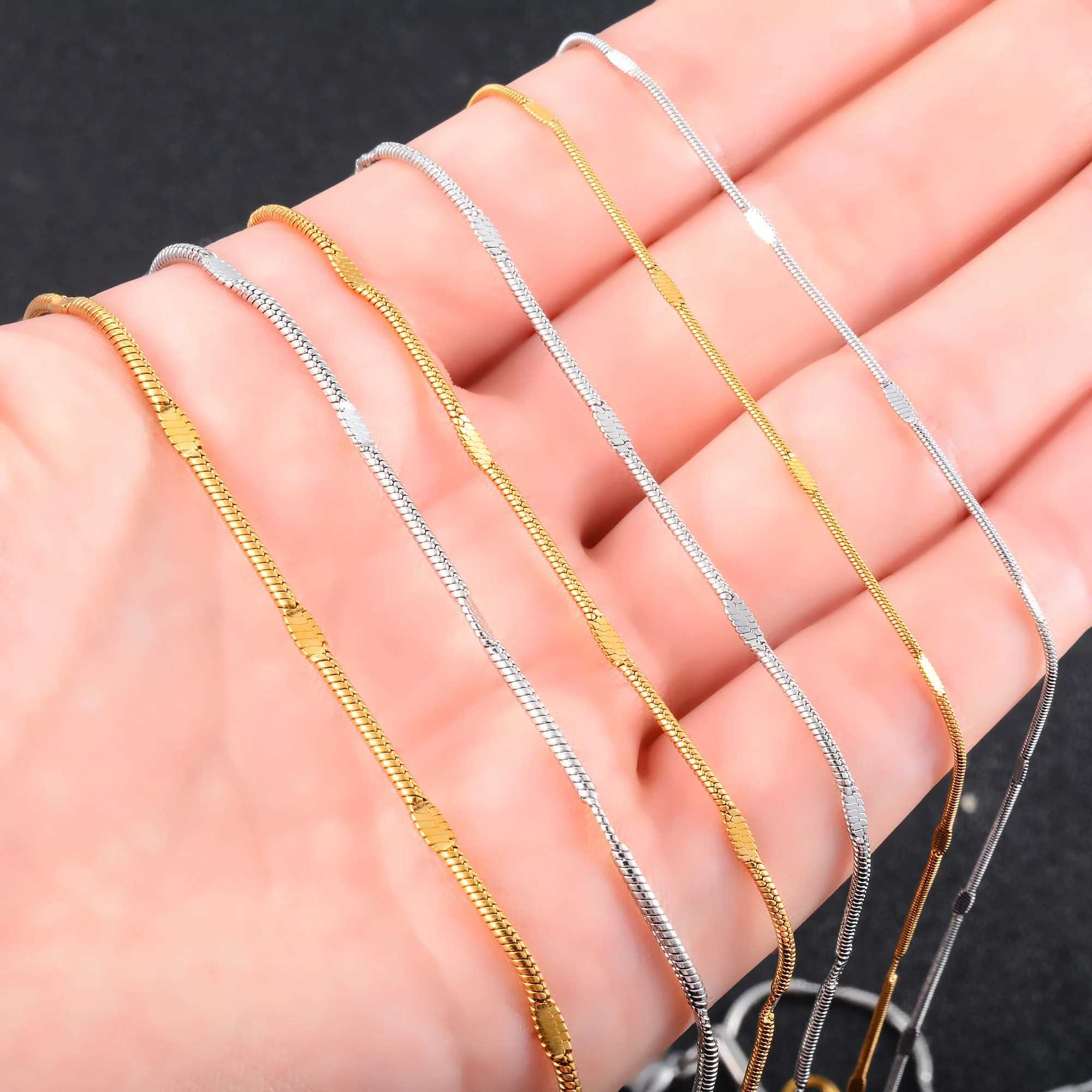 Men Round Snake Chain Press Polish Stainless Steel Thin Necklace for Women Ladies Choker Gold/Silver Color Jewelry AccessoriesX240919