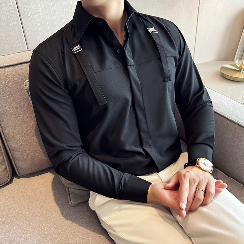 Mens formal shirt autumn long sleeved fashionable casual slim fit dress nightclub dance fashionable mens clothing 240920